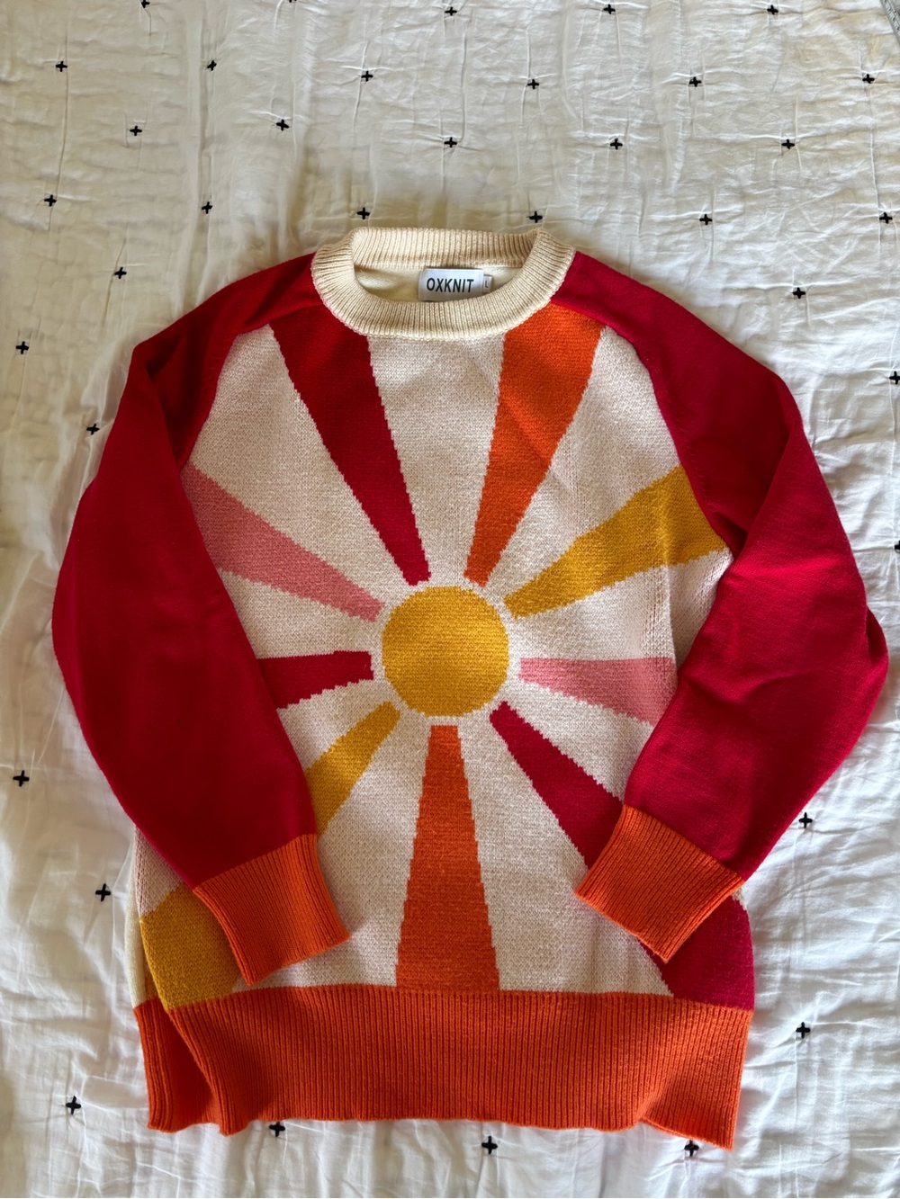 Oxknit Red & Orange Sunburst Crewneck Sweater